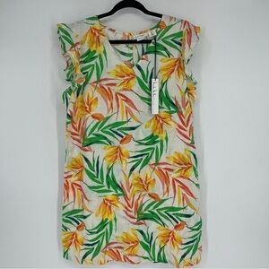Linen Shift Tropical Floral Linen Orange Green Ivory